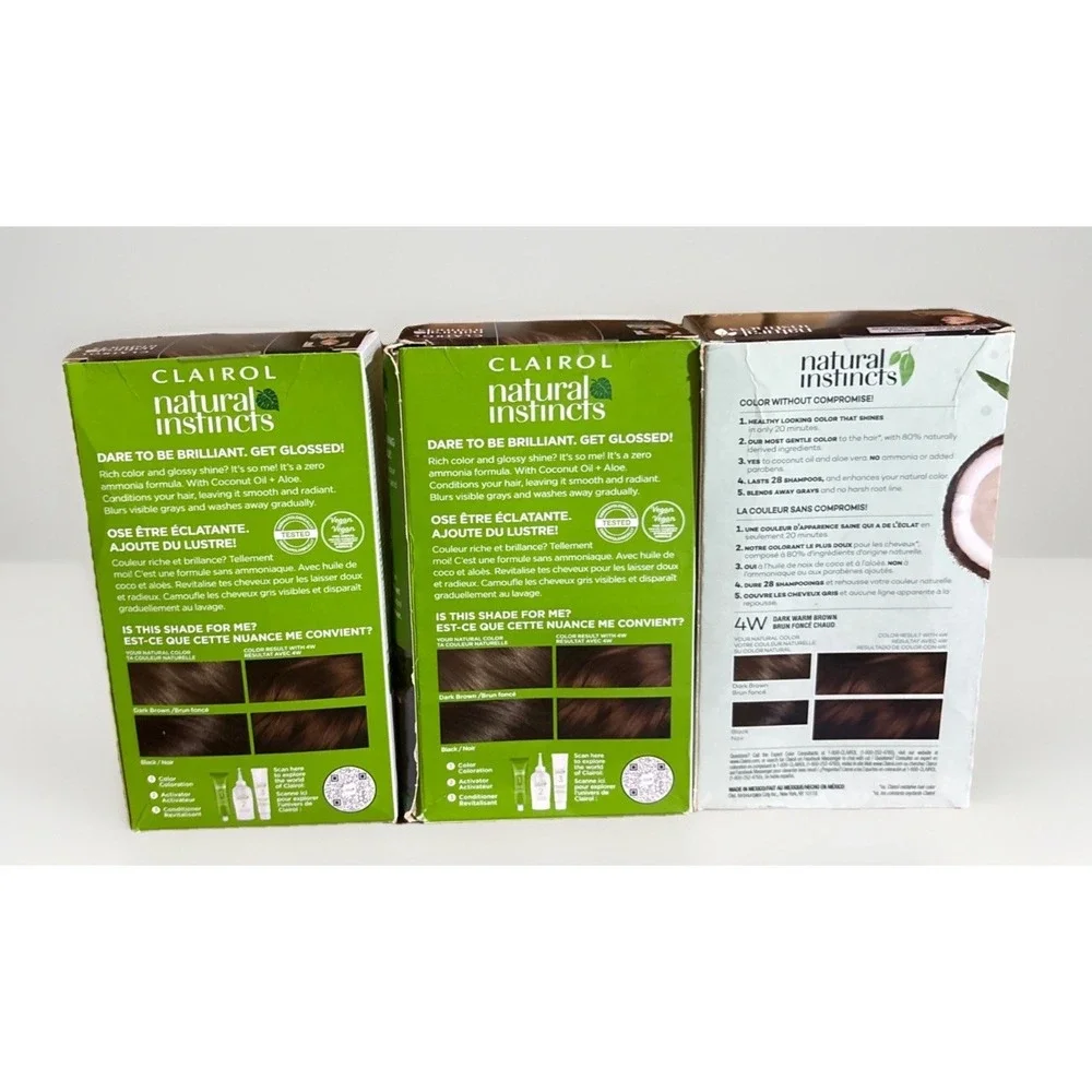 3 Pack Clairol Natural Instincts Demi Permanent Hair Color 4W Dark Warm Brown